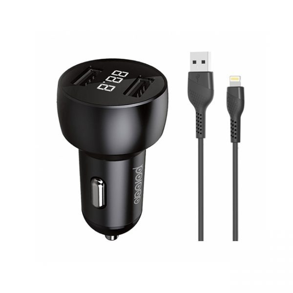 porodo-car-charger-3-4a-with-pvc-lightning-cable-1