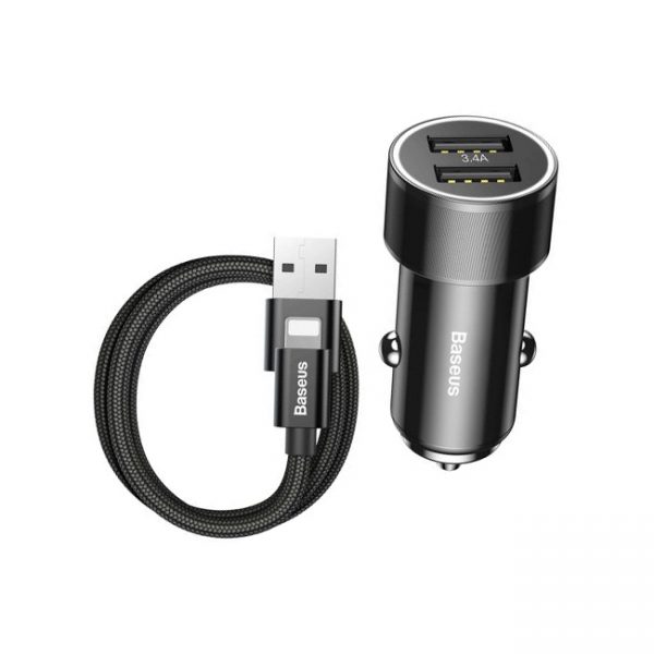 Baseus-Small-Screw-3.4A-Dual-USB-Car-Charger-with-Lightning-Cable-1