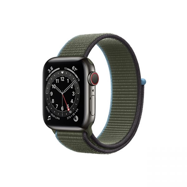 Apple-Watch-Series-6-42MM-Graphite-Stainless-Steel-GPS-+-Cellular---Sport-Loop-INVERNESS-GREEN