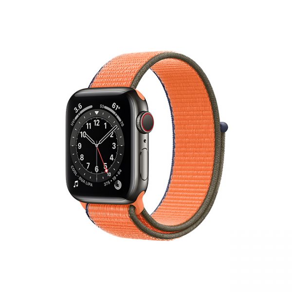 Apple-Watch-Series-6-42MM-Graphite-Stainless-Steel-GPS-+-Cellular---Sport-Loop-Kumquat