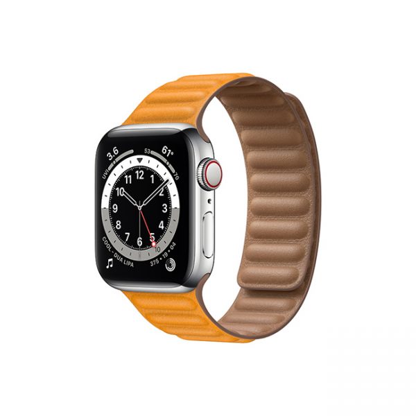 Apple-Watch-Series-6-42MM-Silver-Stainless-Steel-GPS-+-Cellular---Leather-Link-california-poppy