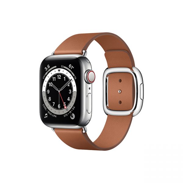 Apple-Watch-Series-6-42MM-Silver-Stainless-Steel-GPS-+-Cellular---Modern-Buckle-Saddle-brown