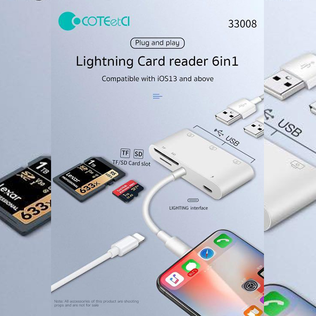 COTEetCI 6 in 1 Lightning OTG Card Reader 3 1