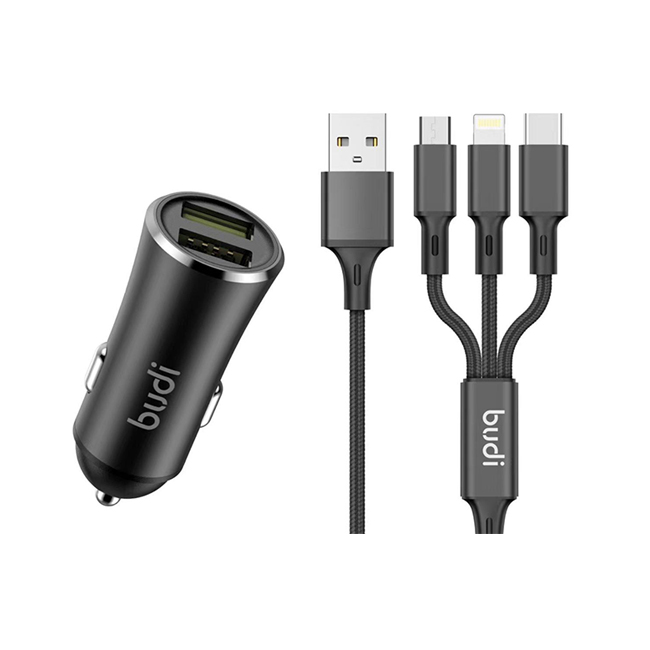 Budi 12W Dual Port USB 3-in-1 Car Charger with Cable - Mobile Phone Prices in Sri Lanka - Life Mobile