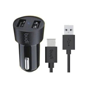 Budi 24W Dual Port USB 2-in-1 Car Charger with Type-C Cable