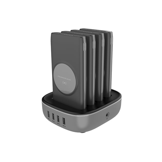 Powerology 4-in-1 Wireless 100000mAh Power Bank Station with Lightning and Type-C Cable