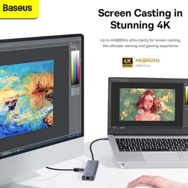 Baseus UltraJoy Series 7 Port Type-C to HDMI 4K@60Hz x 1, USB 3.0 x 2, PD x 1, RJ45 x 1,SD/TF3.0 x 1 USB-C Hub Adapter