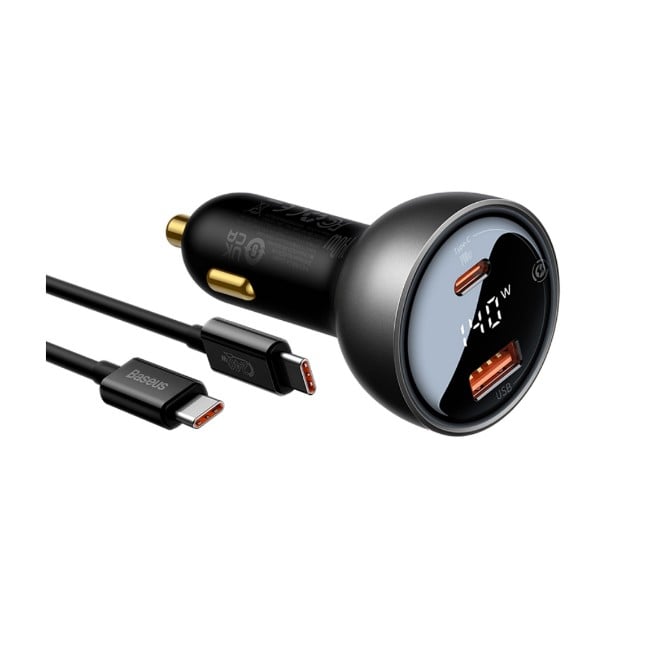 Baseus 140W Digital Display PD3.1 Dual U+C Fast Charging Car Charger with Superior Series Type-C Cable