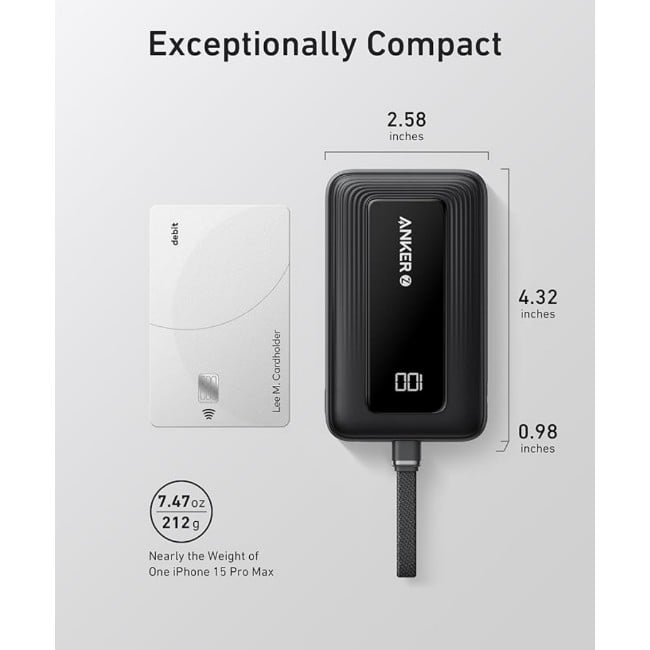 Anker A1688H11 Zolo 30W Portable Charger 10000mAh Power Bank with Built-in USB-C Cable