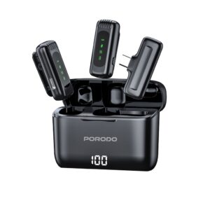 Porodo Lavalier Double Microphones Type-C Connector with Lightning Adapter and Charging Case